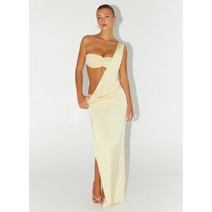 PEPPERMAYO Cooper Maxi Dress Strapless Drape Front Slit Yellow Size 2 New W Tags